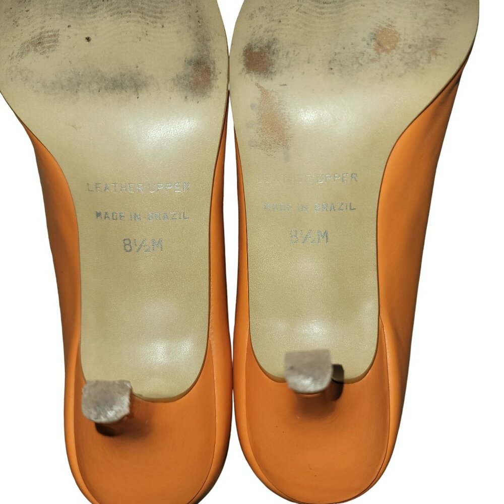 Werner Brazilian Orange Square Toe High Stilleto Leather Heels Pumps Size 8.5 M - Picture 8 of 8
